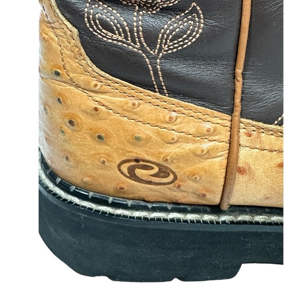 Roper Western Brown Leather Boots Women's 7 Round Toe Pull On Floral Two-Tone - Picture 5 of 12